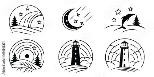 Set of Minimalist Nature and Nautical Icons.