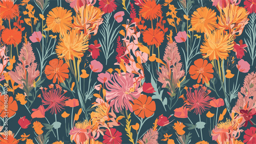 Vibrant Floral Textile Pattern: Autumn Hues