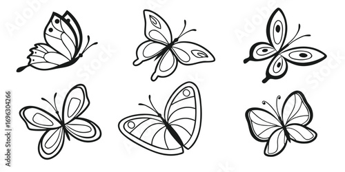 Six Stylized Black and White Butterfly Illustrations 15.