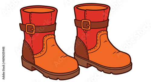 Cartoon footwear pair of boots stylish leather shoes fashion accessory apparel walking outdoor gear illustration on transparent background