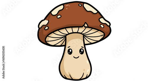 Cute mushroom fungi cartoon illustration nature forest drawing kawaii toadstool edible fungus graphic design on transparent background