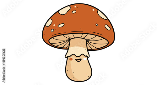 Cute mushroom fungi illustration cartoon drawing edible nature forest organic autumn toadstool on transparent background