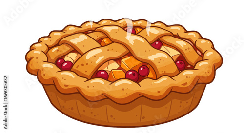 Delicious fruit pie dessert homemade baked pastry sweet food tasty bakery cherry apple filling lattice crust on transparent background