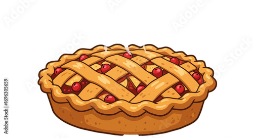 Delicious cherry pie dessert food baked pastry sweet treat homemade lattice crust vector illustration on transparent background