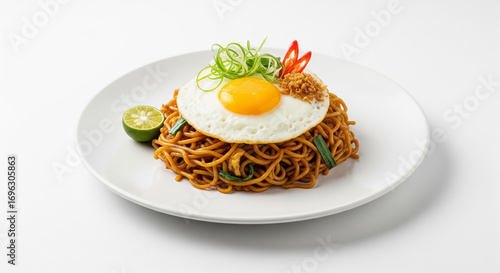 Minimalist Mi Goreng with Fried Egg on White Plate
