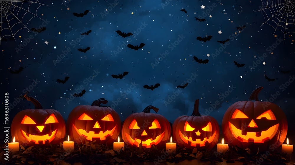 Fototapeta premium Illustration of five halloween pumpkins with candles