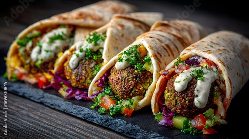 Delicious falafel wraps fresh middle eastern cuisine vegan street food healthy eating gourmet shawarma wraps food