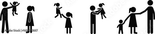 family silhouette, parents and kids, happy parenting, father and daughter, mother and child, family love, family interaction icon