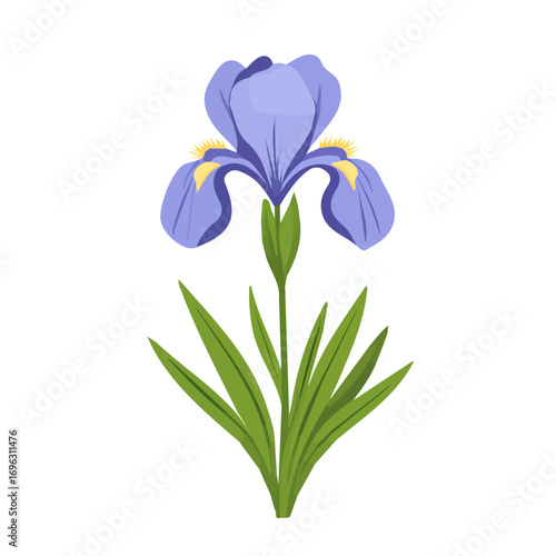 An element in vector and EPS format. icon clipart, Minimalistic 2D flat icon featuring an iris flower isolated on a white background, clean vector design, simple illustration style