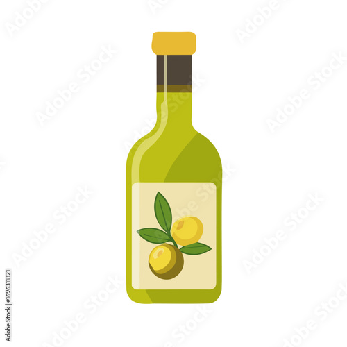 Icon clipart, Minimalistic 2D flat icon featuring an olive oil bottle isolated on a white background, an element in vector and EPS format. clean vector design, simple illustration style