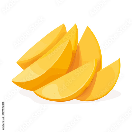 Icon clipart, Minimalistic 2D flat icon featuring a sliced mango isolated on a white background, an element in vector and EPS format. clean vector design, simple illustration style