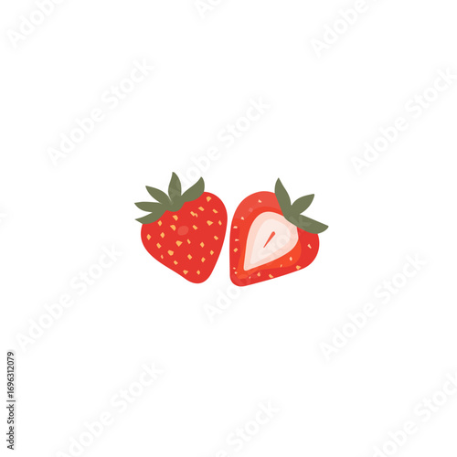 Icon clipart, Minimalistic 2D flat icon featuring a sliced strawberry isolated on a white background, an element in vector and EPS format. clean vector design, simple illustration style