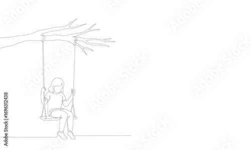 Minimalist One Line Drawing of a Girl on a Tree Swing Illustration