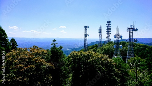 Communication Towers and Mountain View from Mikuniyama Observatory, Toki City, Gifu, Japan