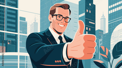 Business office personnel gave a thumbs-up in approval.Encourage and communicate with each other. Hand-drawn vector illustration