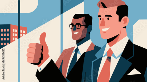 Business office personnel gave a thumbs-up in approval.Encourage and communicate with each other. Hand-drawn vector illustration