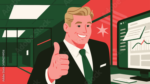 Business office personnel gave a thumbs-up in approval.Encourage and communicate with each other. Hand-drawn vector illustration
