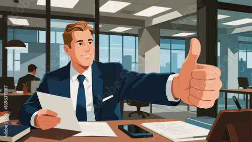 Business office personnel gave a thumbs-up in approval.Encourage and communicate with each other. Hand-drawn vector illustration