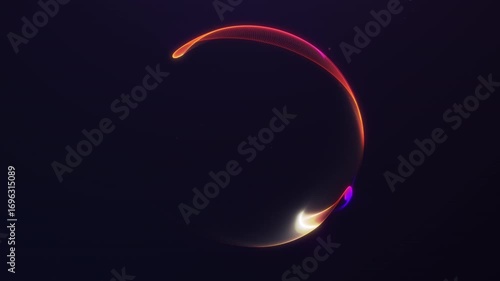 Glowing sphere with smooth red, purple and orange gradient light flow on dark background. Futuristic 4K loop animation for abstract design and sci-fi visuals.