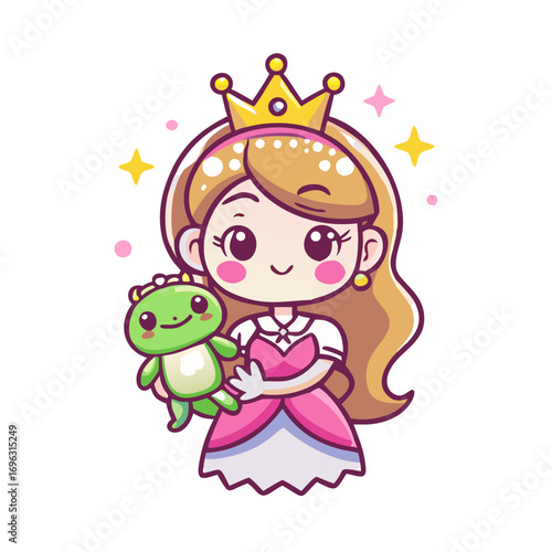 Vector art of cute princess holding a dragon