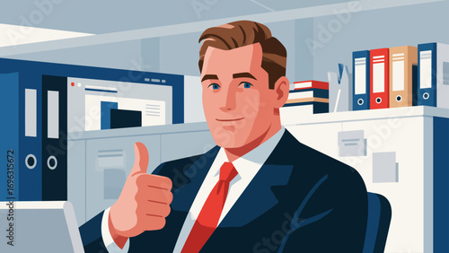 Business office personnel gave a thumbs-up in approval.Encourage and communicate with each other. Hand-drawn vector illustration