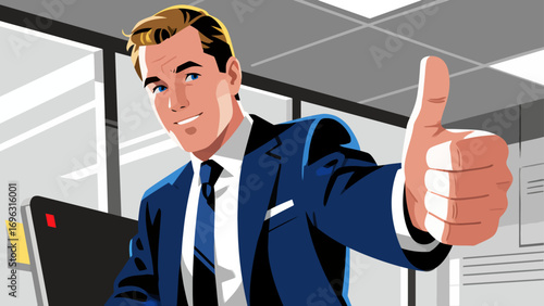 Business office personnel gave a thumbs-up in approval.Encourage and communicate with each other. Hand-drawn vector illustration