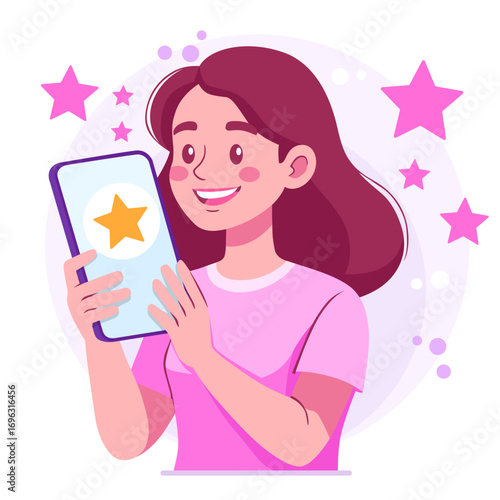 Woman with Star Ratings Vector Illustration