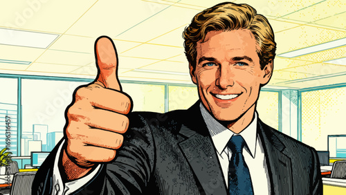 Business office personnel gave a thumbs-up in approval.Encourage and communicate with each other. Hand-drawn vector illustration