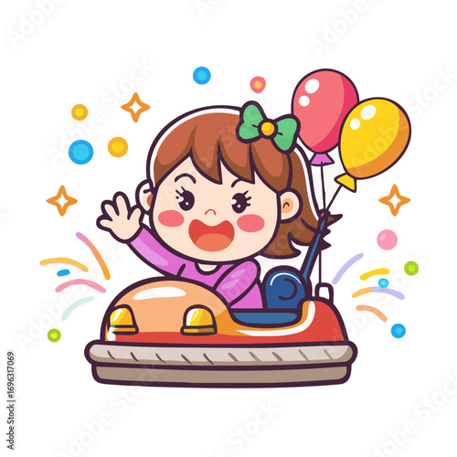 Vector art of cute girl in bumper car vector