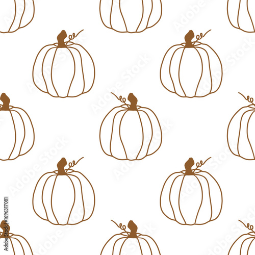 Cozy gold Pumpkins Seamless pattern. Autumn background. Vector hand drawn squash illustration