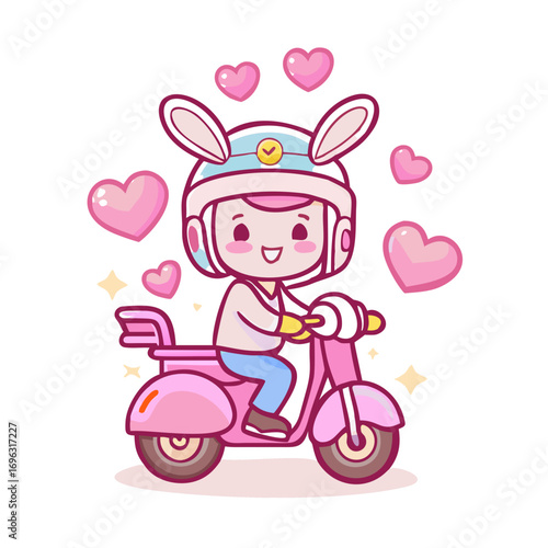 Vector art of cute little girl riding scooter