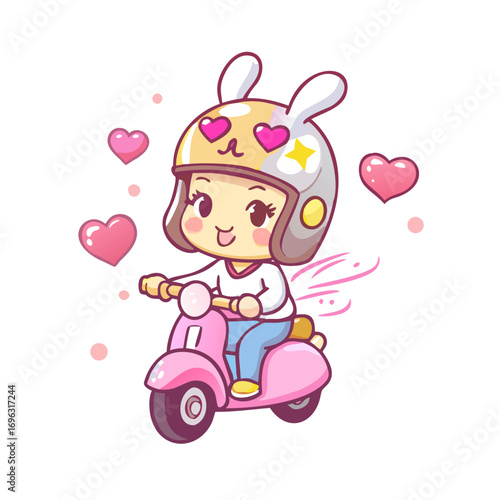 Vector art of cute little girl riding scooter