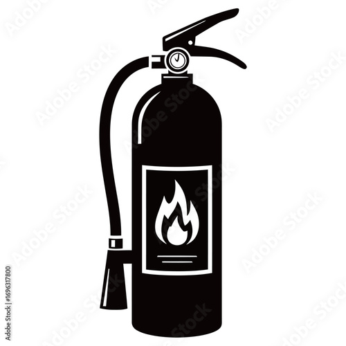 black and white silhouette of a fire extinguisher vector on a white background