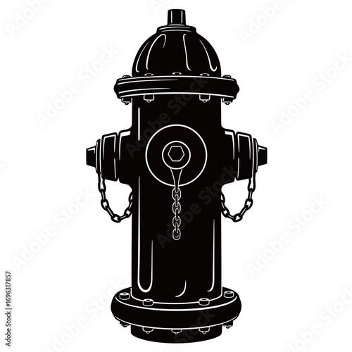 black and white silhouette of a Fire hydrant vector on a white background