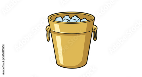 Golden ice bucket with handles container cool refreshment frozen water cubes party celebration beverage on transparent background