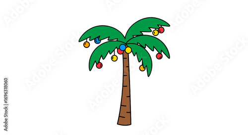 Festive decorated palm tree holiday season tropical christmas vacation celebration design element illustration on transparent background
