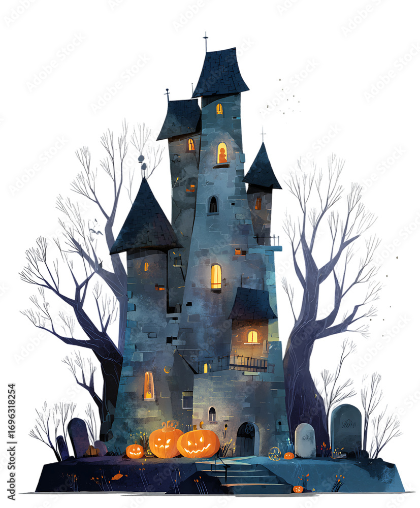 Fototapeta premium Eerie haunted castle on a dark Halloween night.