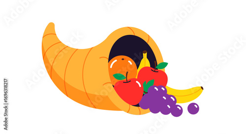 Cornucopia harvest festival autumn thanksgiving food fruit abundance horn of plenty graphic illustration on transparent background