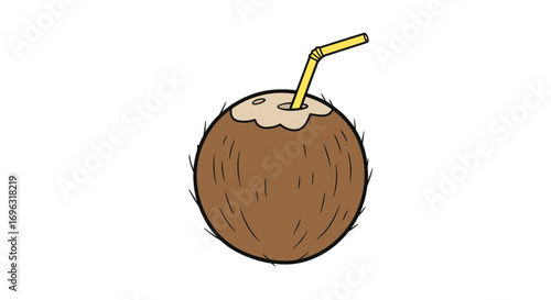 Refreshing tropical drink with straw summer vacation beverage coconut water healthy food illustration art design on transparent background