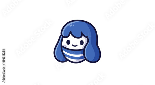 Adorable cartoon character with blue hair and striped shirt on white background