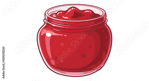Delicious red jam in glass jar illustration fruit preserve homemade sweet food tasty dessert breakfast spread on transparent background