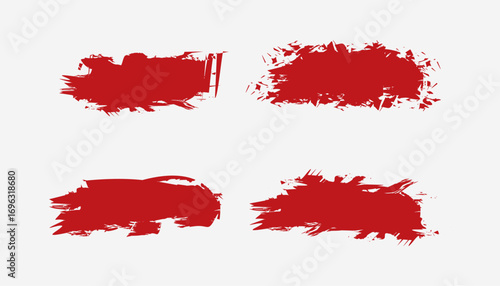 Straight red ink vector lines pack. Bloody color long and round hand-drawn brush stroke, frames, circles. Asian calligraphy brushstroke set. Rough grunge abstract blood color scribbles element