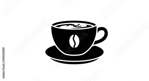 Black and white vector illustration of a coffee cup with coffee bean symbol