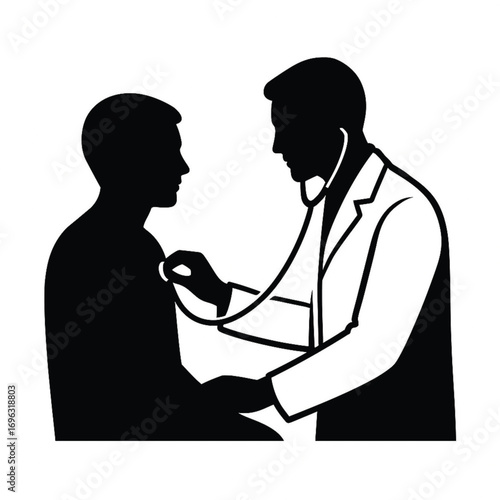 Doctor Examining Patient with Stethoscope  Silhouette Vector

