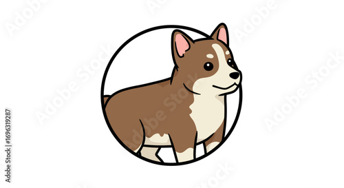 Cartoon Illustration of Shiba Inu Dog Breed Mascot in Circle Frame Design