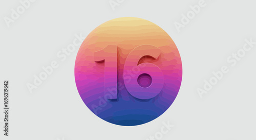Colorful 3D sixteen number on pastel background perfect for digital design projects