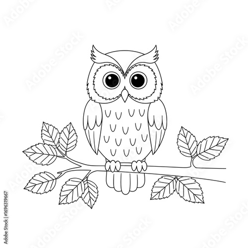 Wise Owl Autumn Leaves Coloring Page Easy Fall Season Line Art for Children