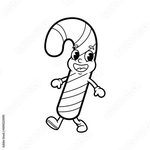 Cheerful Candy Cane Coloring Page Simple Holiday Goodies Line Art For Young Children's Art