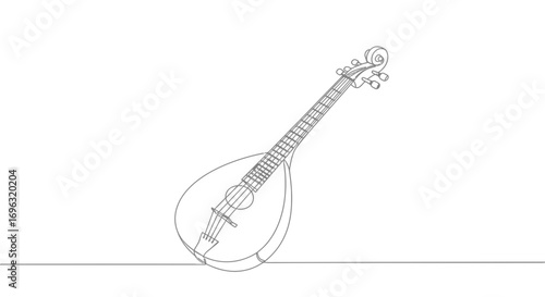 Elegant continuous line drawing of a mandolin musical instrument with detail