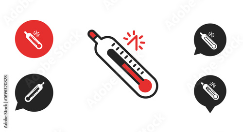 High Temperature Alert: A Collection of Thermometer Icons Indicating Fever and Illness